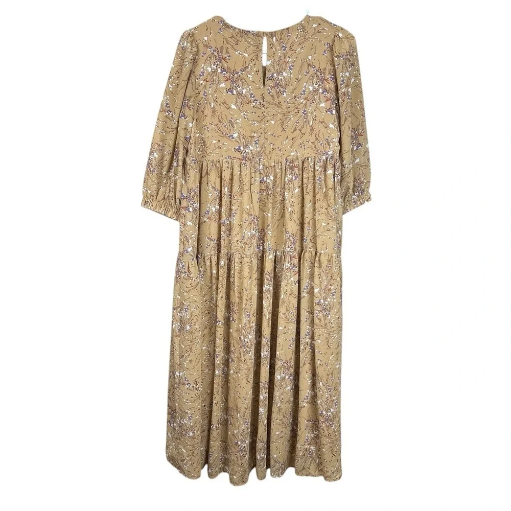 Code‎ Mode Womens Tan Floral Tiered Dress Sz XS Extra Small Cottagecore Natural